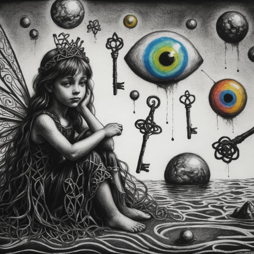 Crayon drawings ,surreal  friendly celtic knotwork fairy pri...