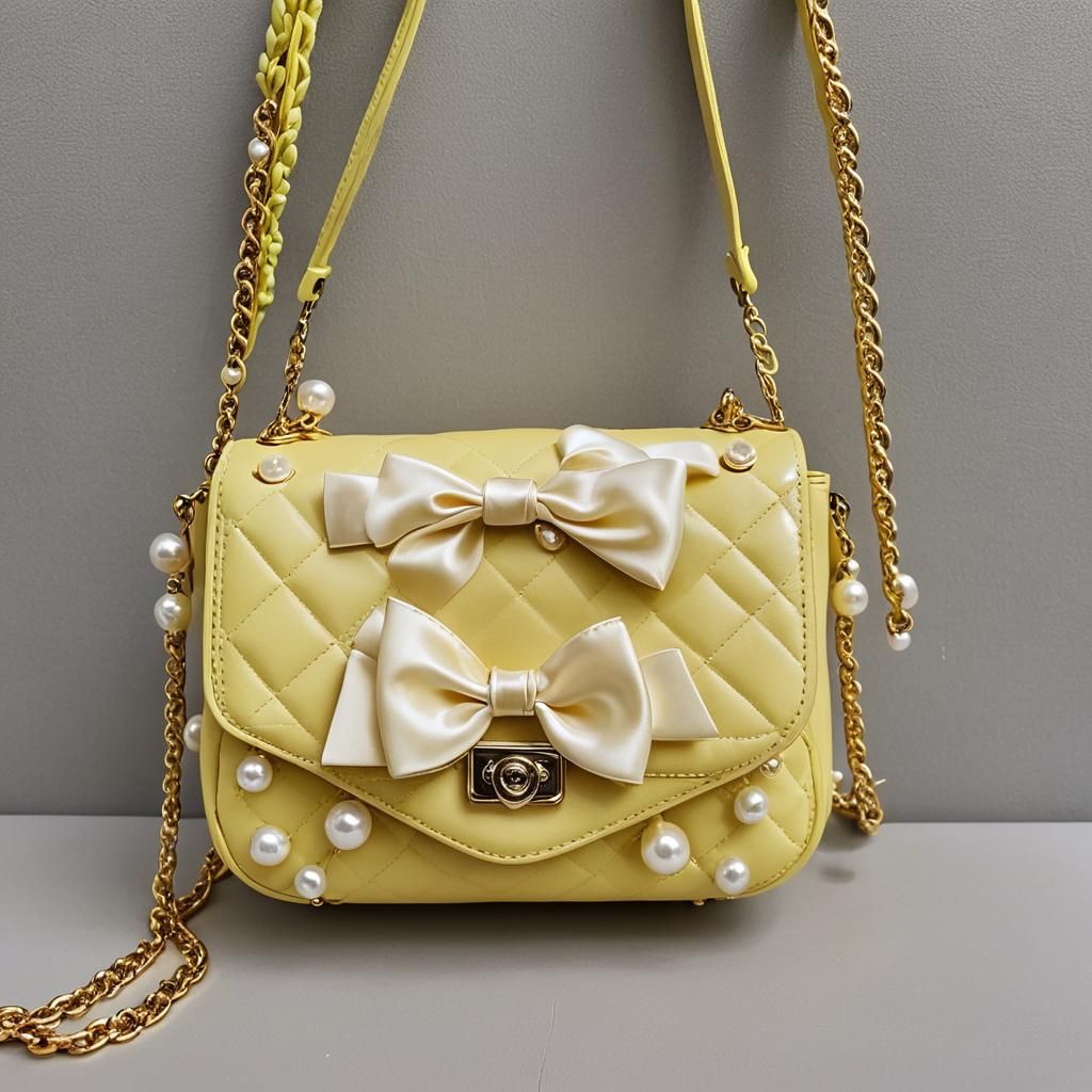 "Create yellow fashionable shoulder bag that is both elegant...