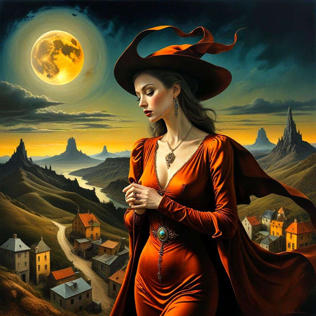 Surrealistic Portrait of a 40-Year-Old Woman in a Fantastica...