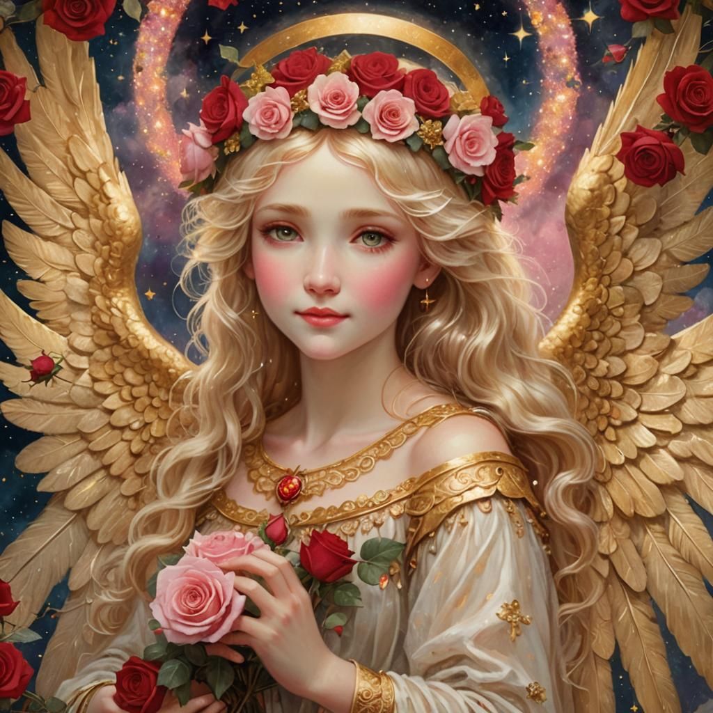 Lovely angel with roses