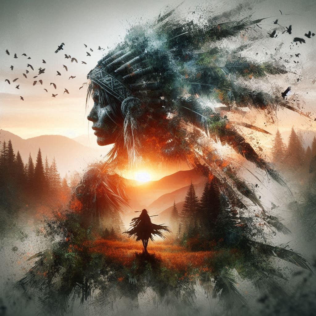 double exposure beautiful fantasy portrait landscape..