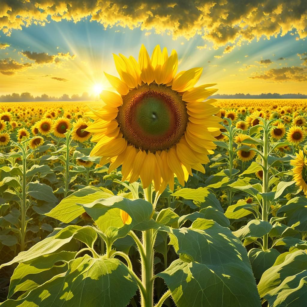 Colossal Sunflower with Smiley Face in Dreamy Comic Style