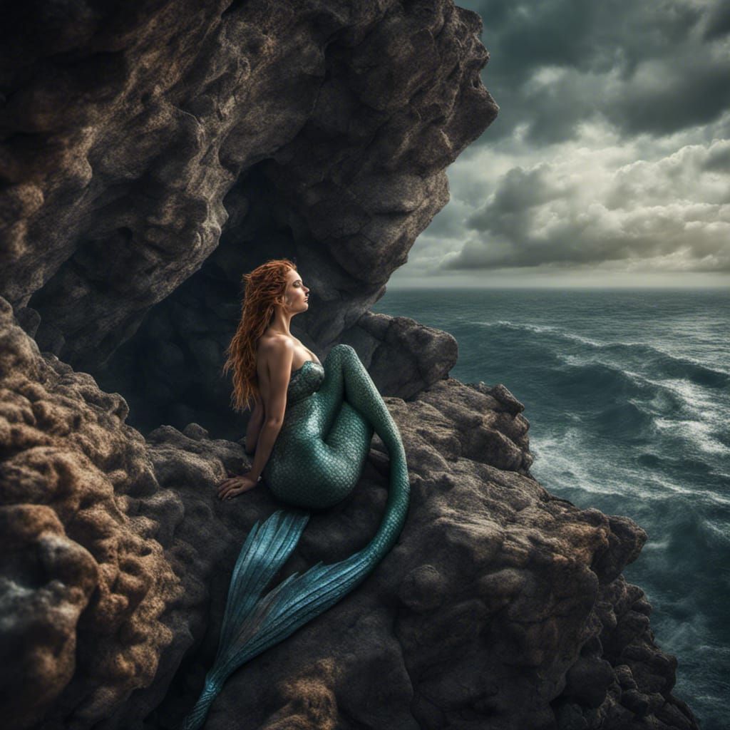 Mermaid on a cliff - AI Generated Artwork - NightCafe Creator