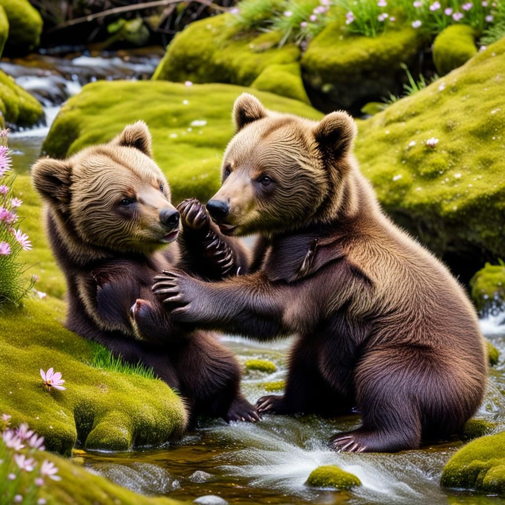 Two baby-bears playing #9 - AI Generated Artwork - NightCafe Creator