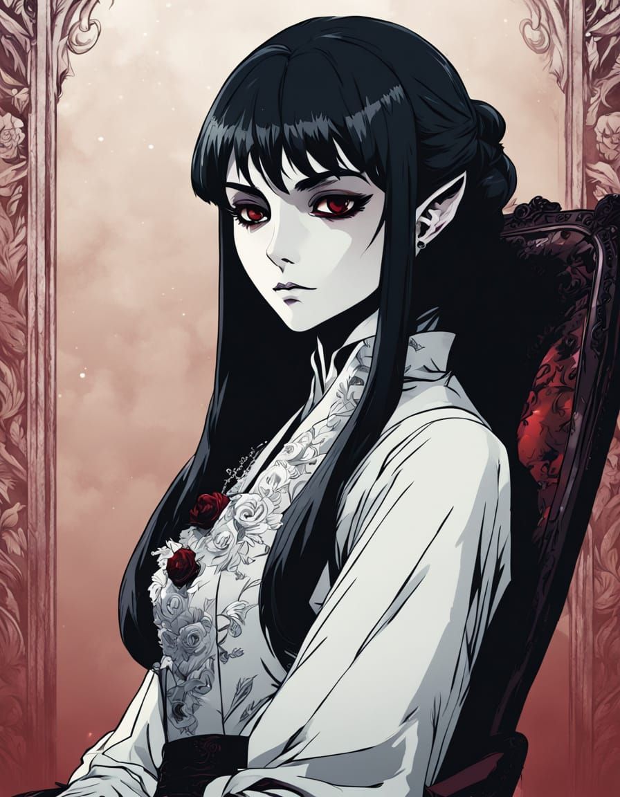 Vampire in Elegant Evening Gown, Anime-Inspired Masterpiece