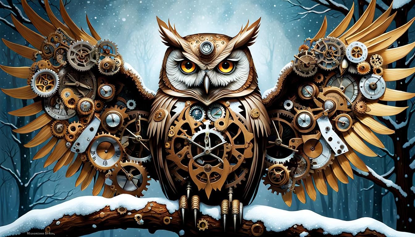 Steampunk Owl  by @FREEQ-AI