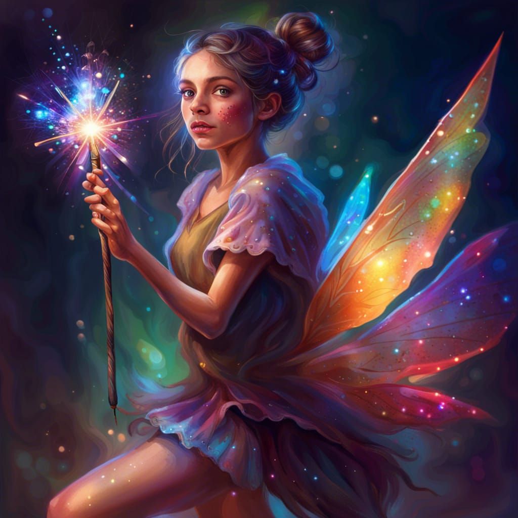 fairy girl with a magic wand,
whole body, within frame