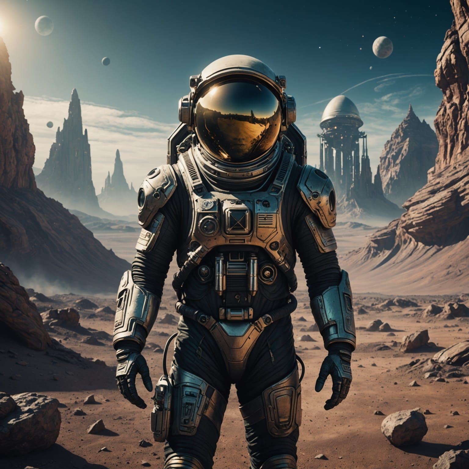 Alien Photobombing Astronaut in Detailed Matte Painting