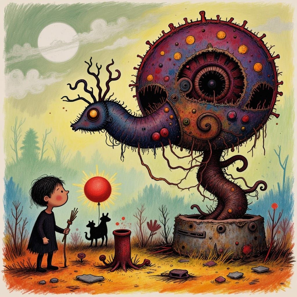 Child hugging snail monster heartwarming