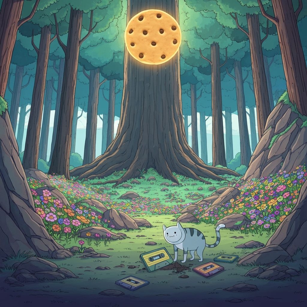 A majestic Forest Where Tree Grow Small and Grass Grows high bathed in the mystical light of a cookie Sun. A wide Arrangement of colorful Wi...