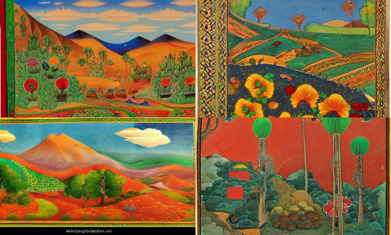 Landscape in the style of Qajar art