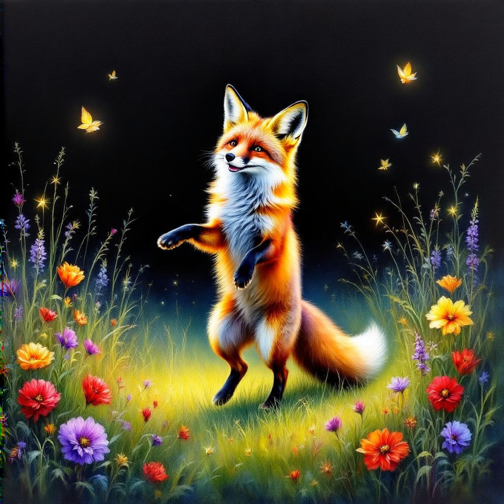A Fox is chasing butterflies