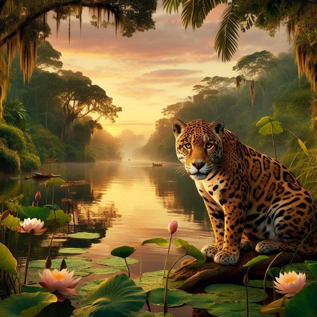 Jaguar at Dawn in the Amazon