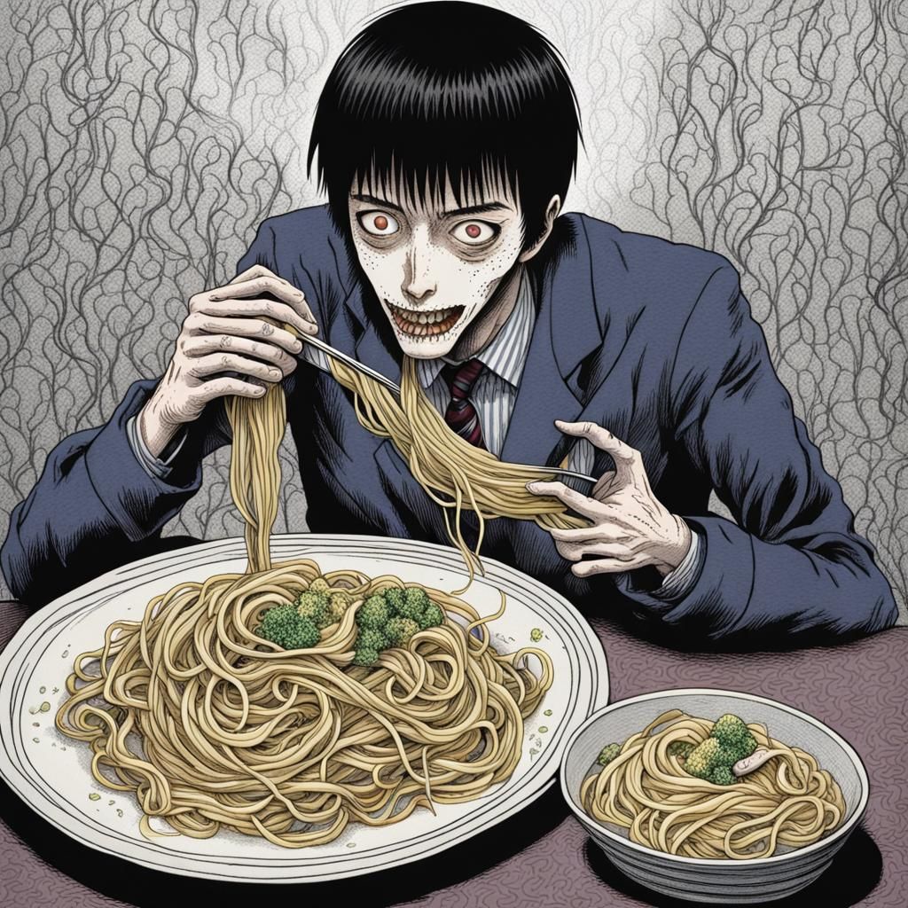 Strange Man Eating Pasta, Junji Ito Style - AI Generated Artwork ...