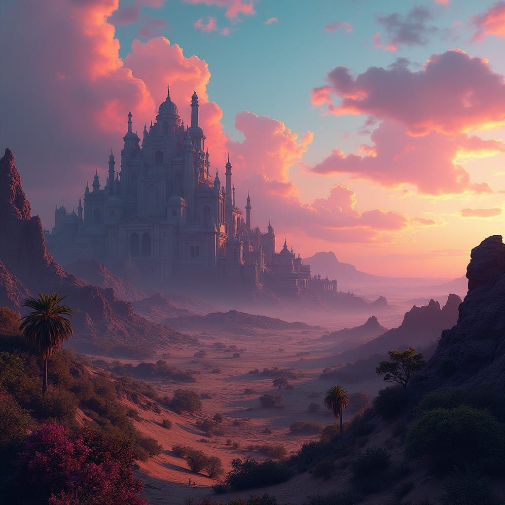 Ancient City Awakens Amidst Vibrant Desert Sunset
