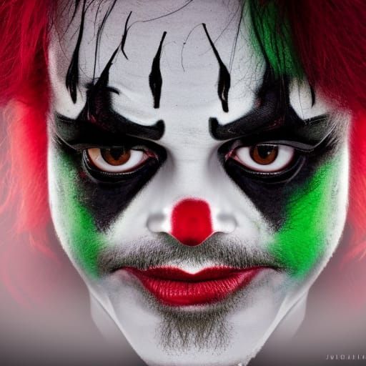 Michael Jackson portrait photo of a old killer clown, darkgr...