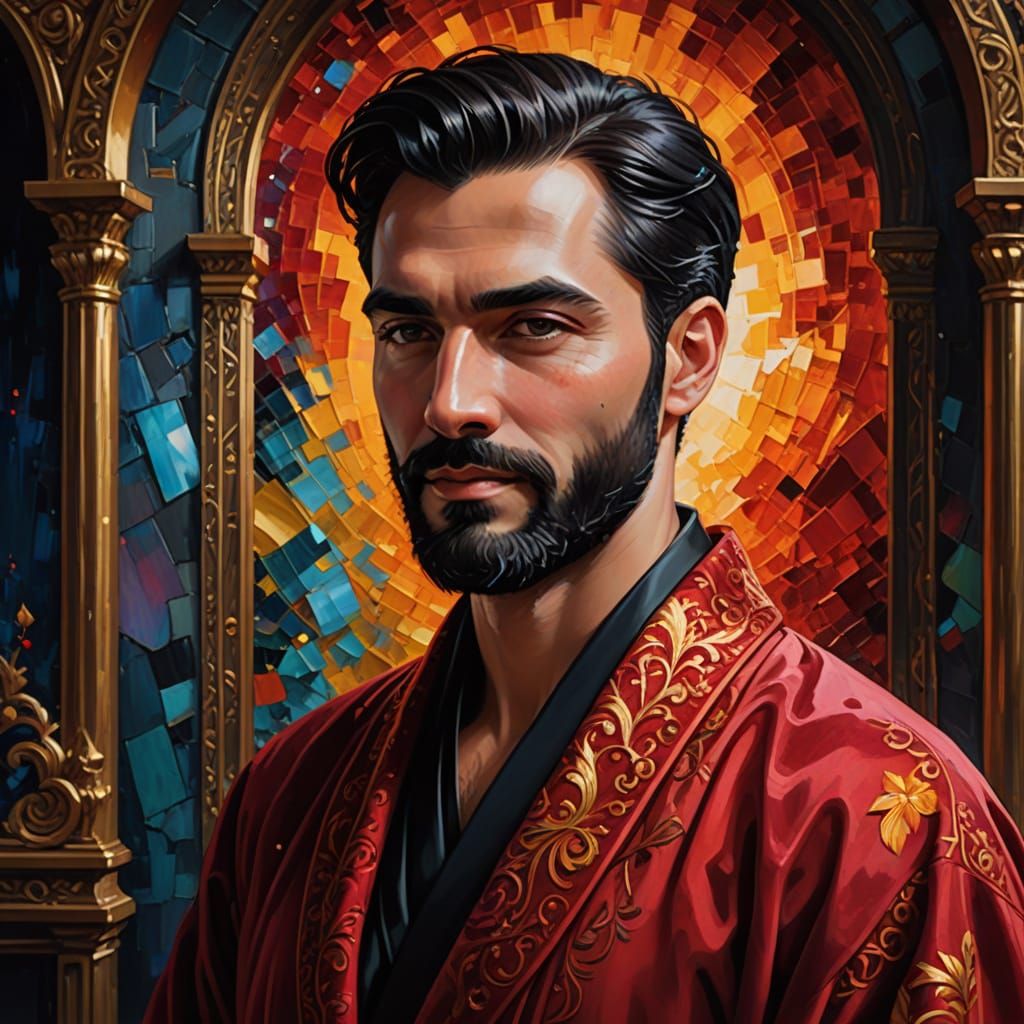 Epic Vintage Portrait of a Handsome Man in Velvet Robe