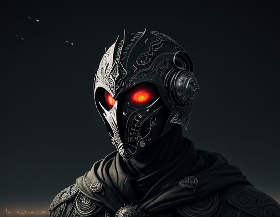 Enigmatic Masked Figure in Alien Landscape