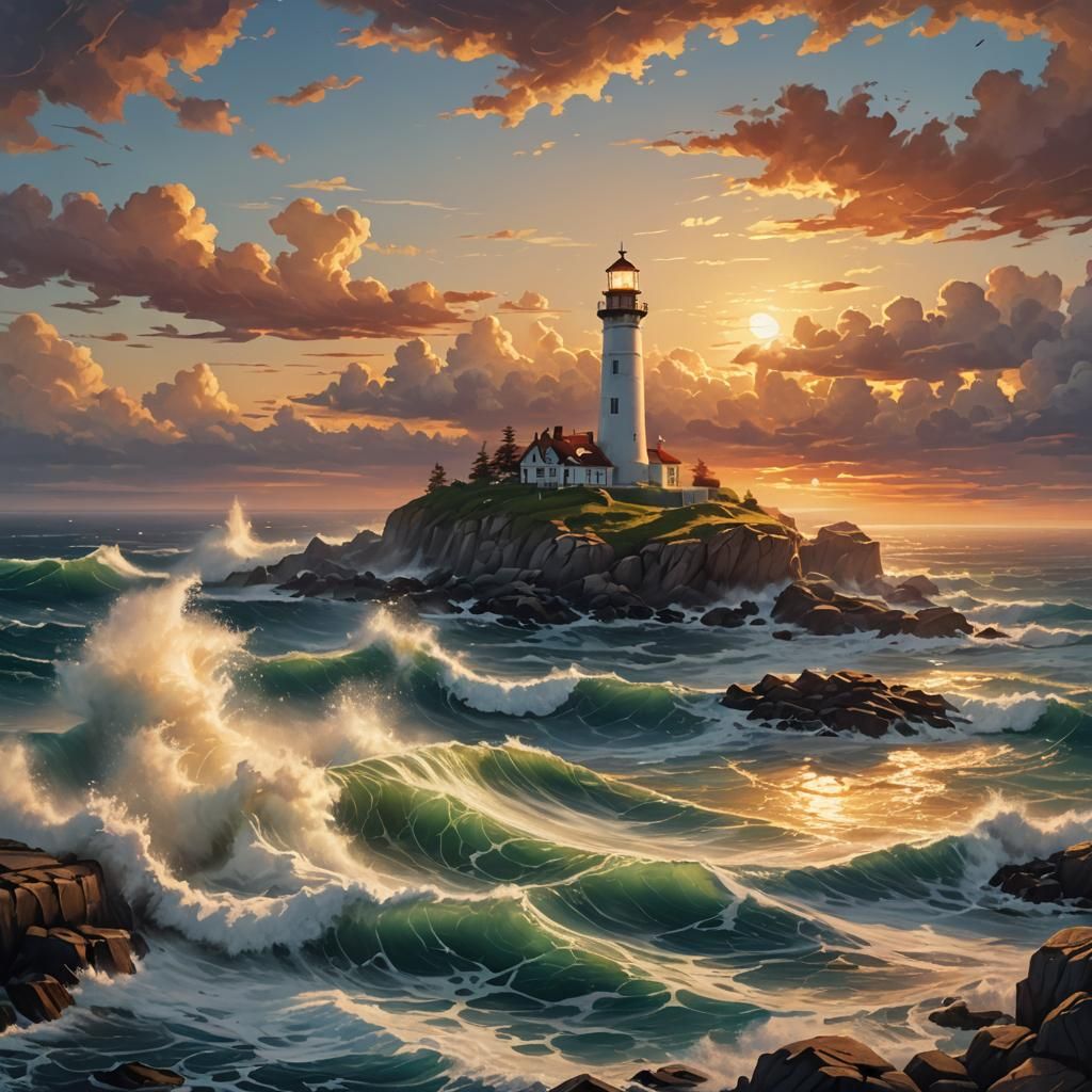 (Leuchtturm) (auf einer Brandung)(Wellen) 