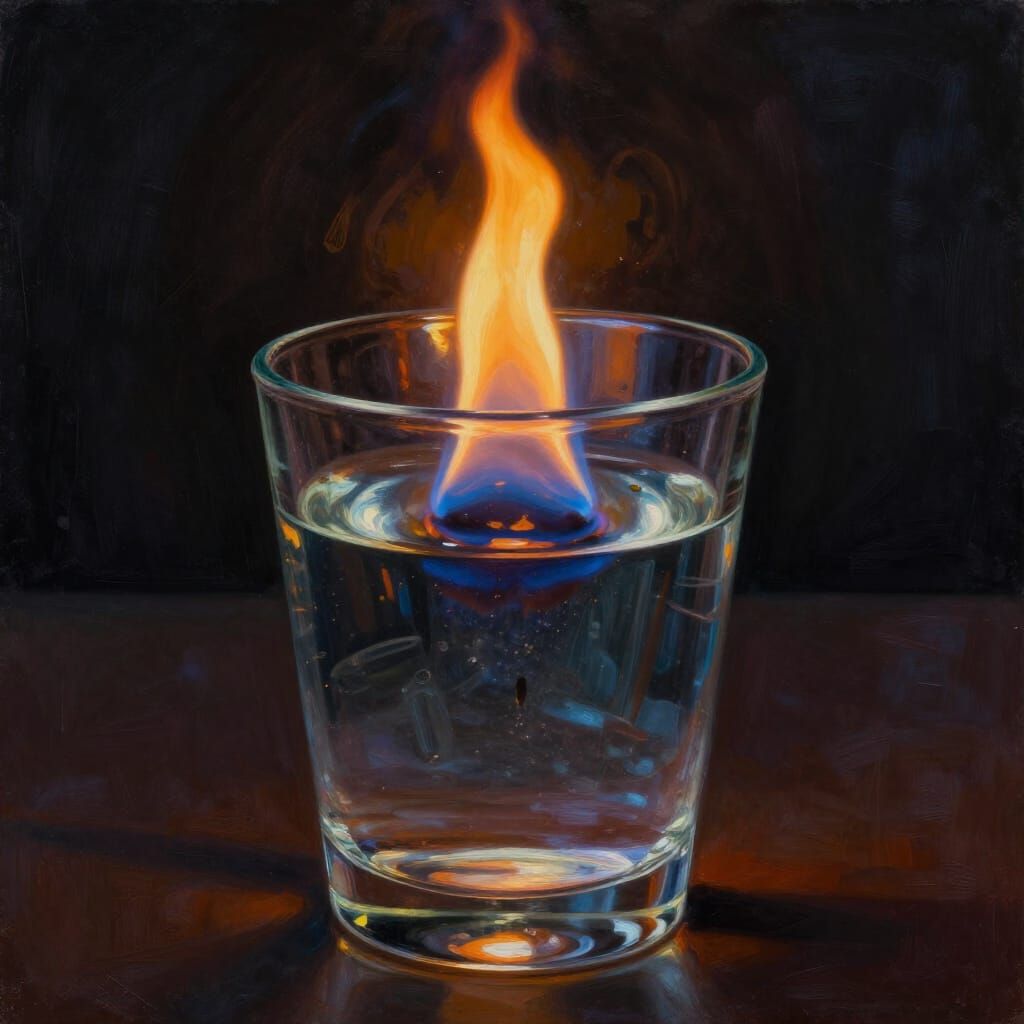 Surreal Flame Burns Atop Water in Glass