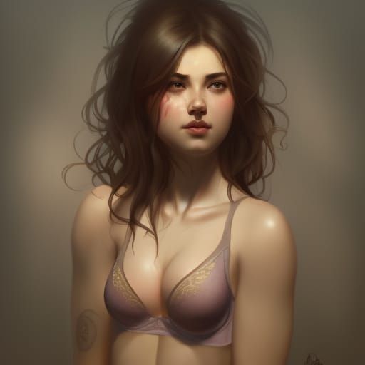 AI Art Generator: Ung girls wearing panties and bras laying down in a bed  together for a sleepover