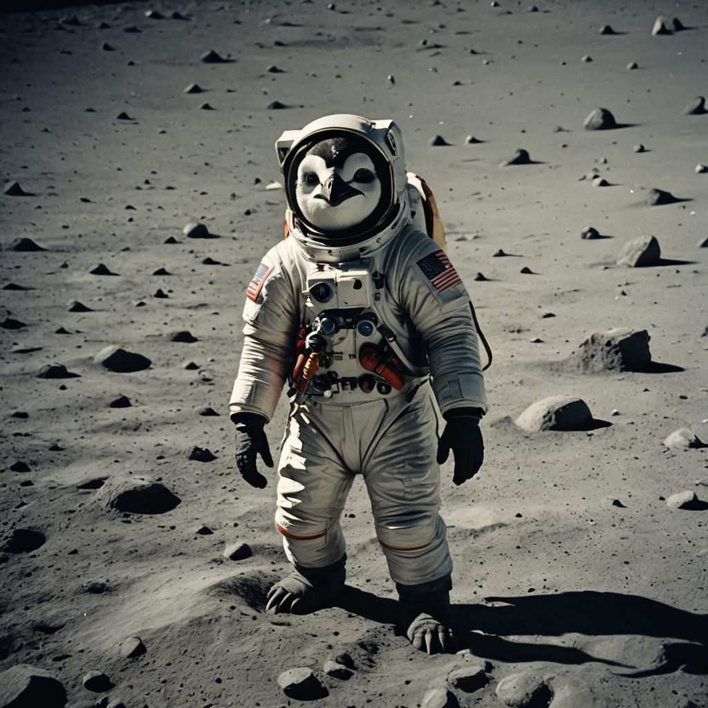 PENGUIN ASTRONAUT ON THE MOON