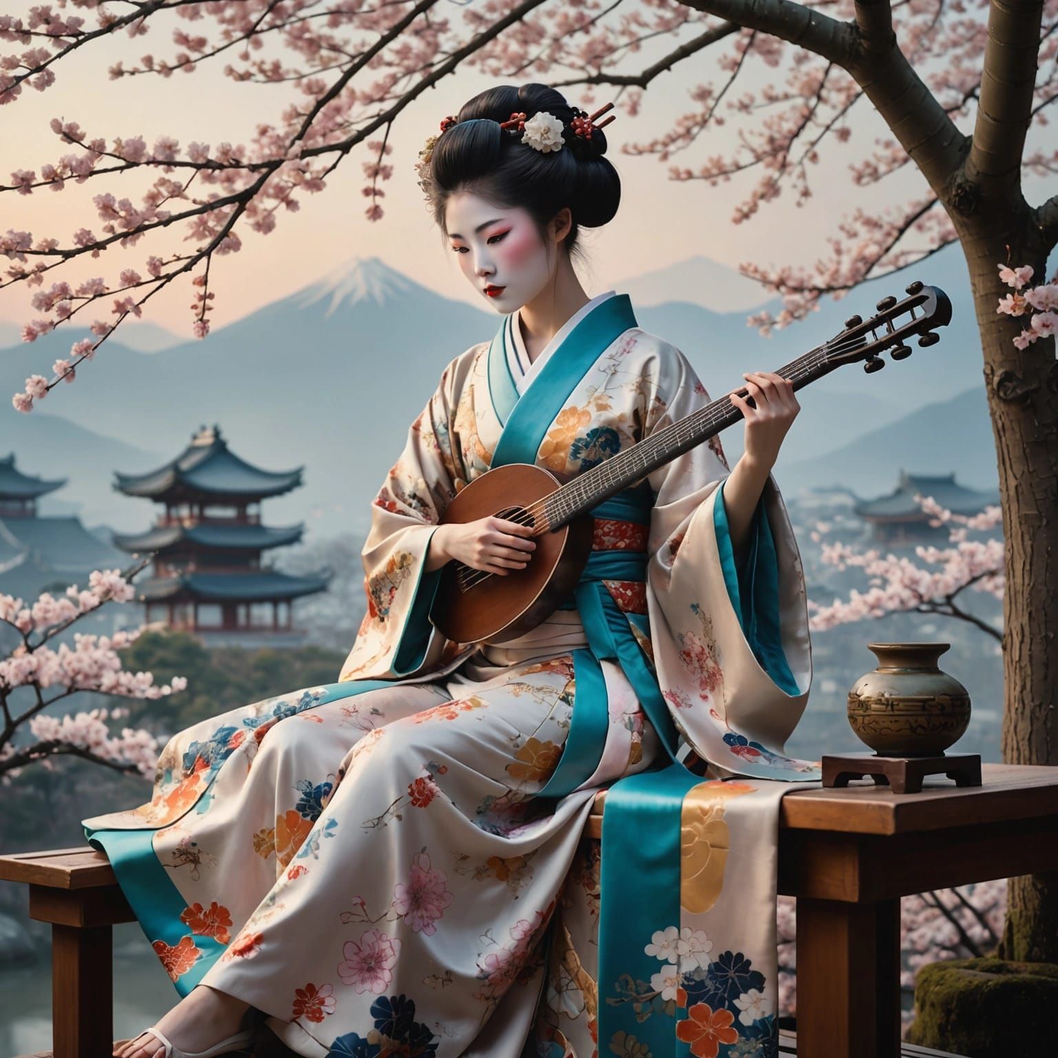 Geisha playing music (Stable Diffusion 3)