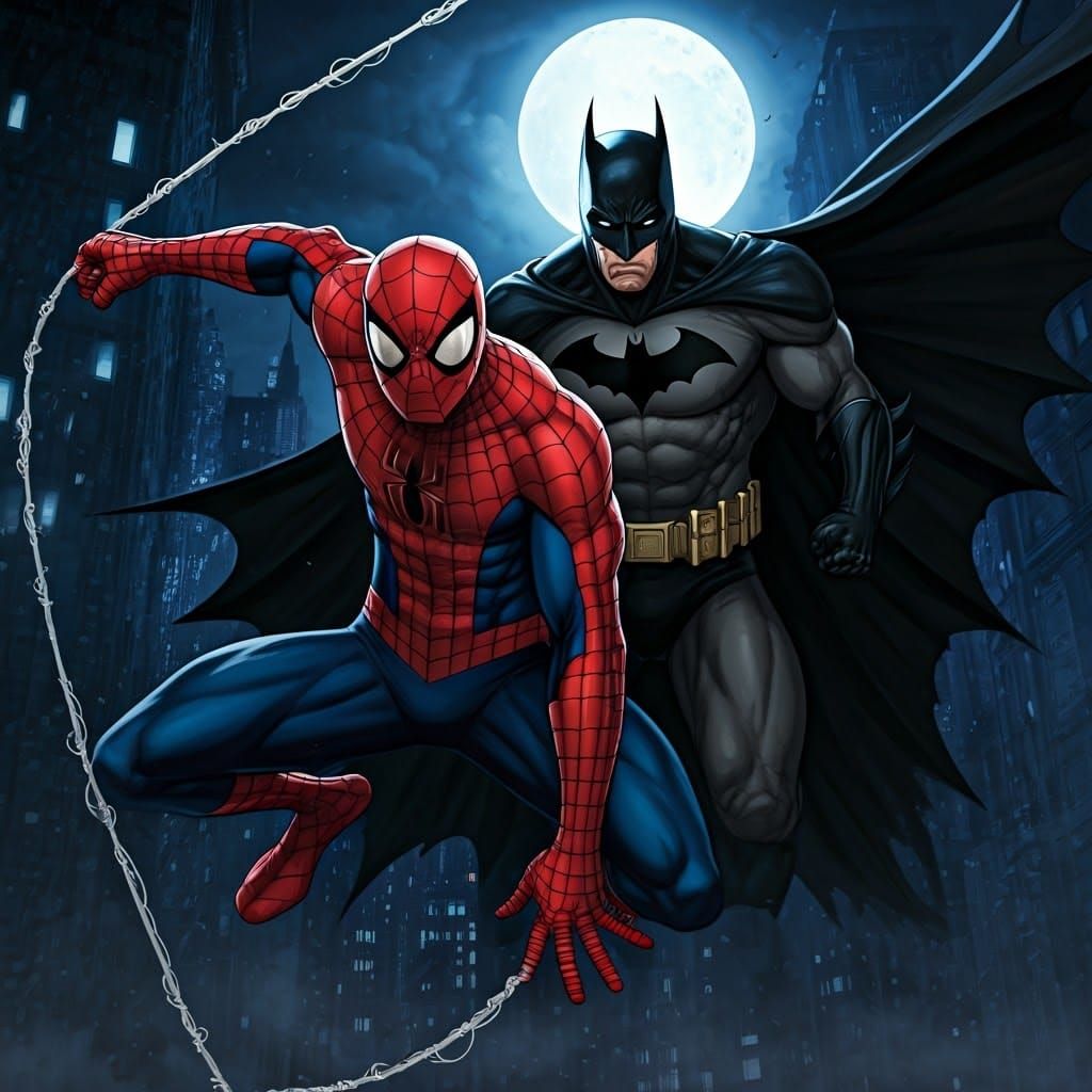 Spider-Man and Batman in action  by @A Mysterious Bloke
