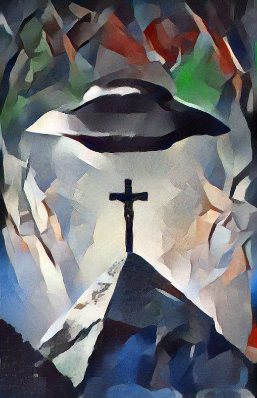 Was Jesus Christ crucified atop a pyramid underneath a flying saucer?
