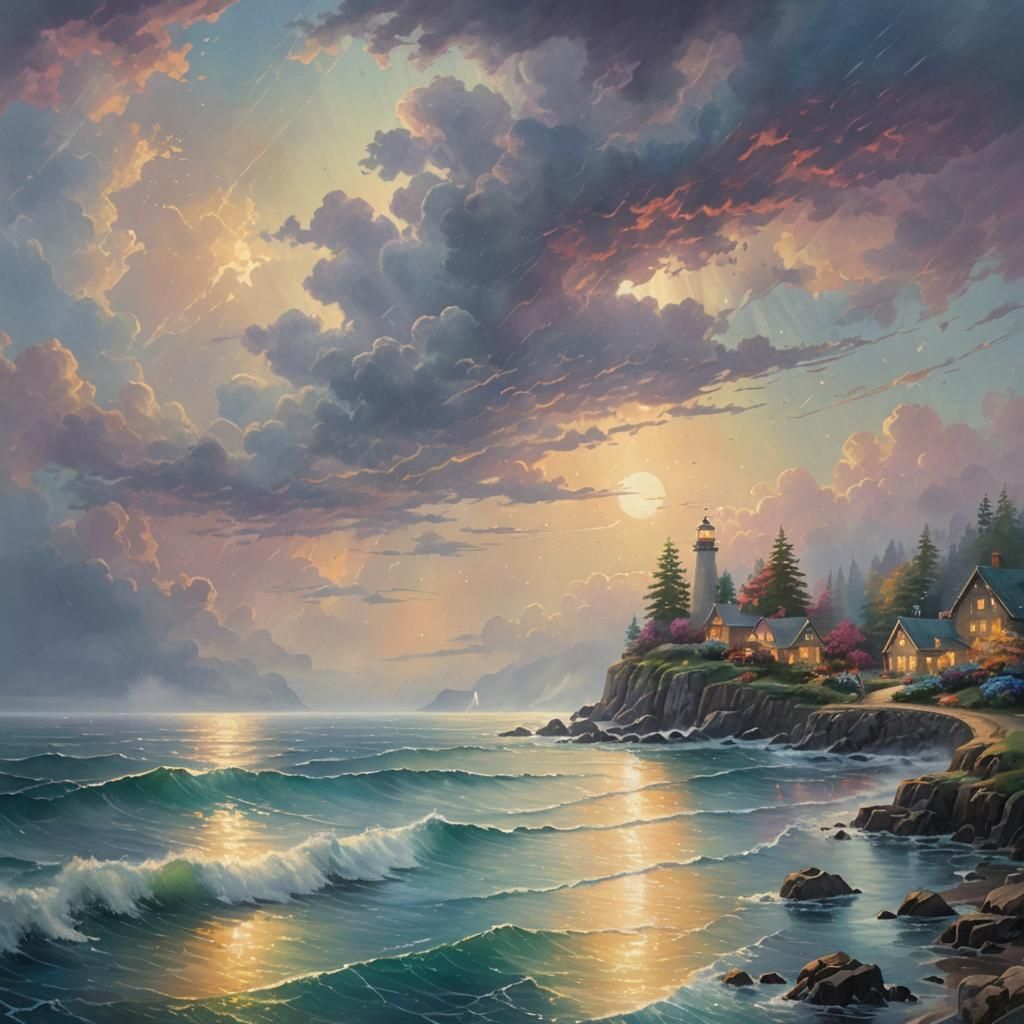 Ethereal Fantasy Seascape in Pastel Hues