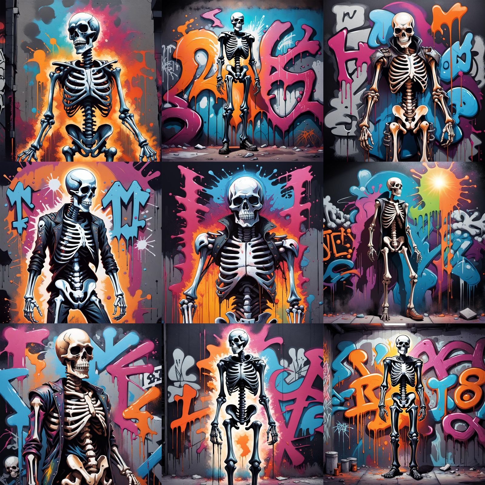 Skeleton with a heavy metal suit standing under the mlonligh...
