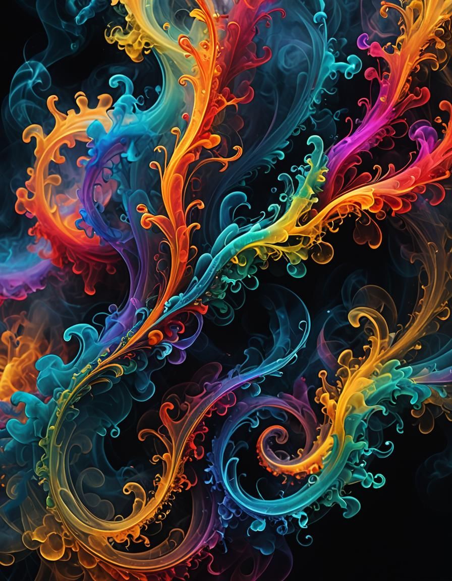 What is an image of the indescribable, in fluorescent form? Liquid fluorescent inky colored oily smoke  by @Shawn