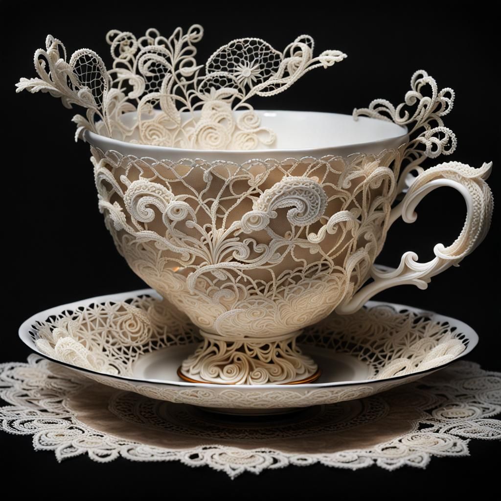 Lace tea cup with lace steam