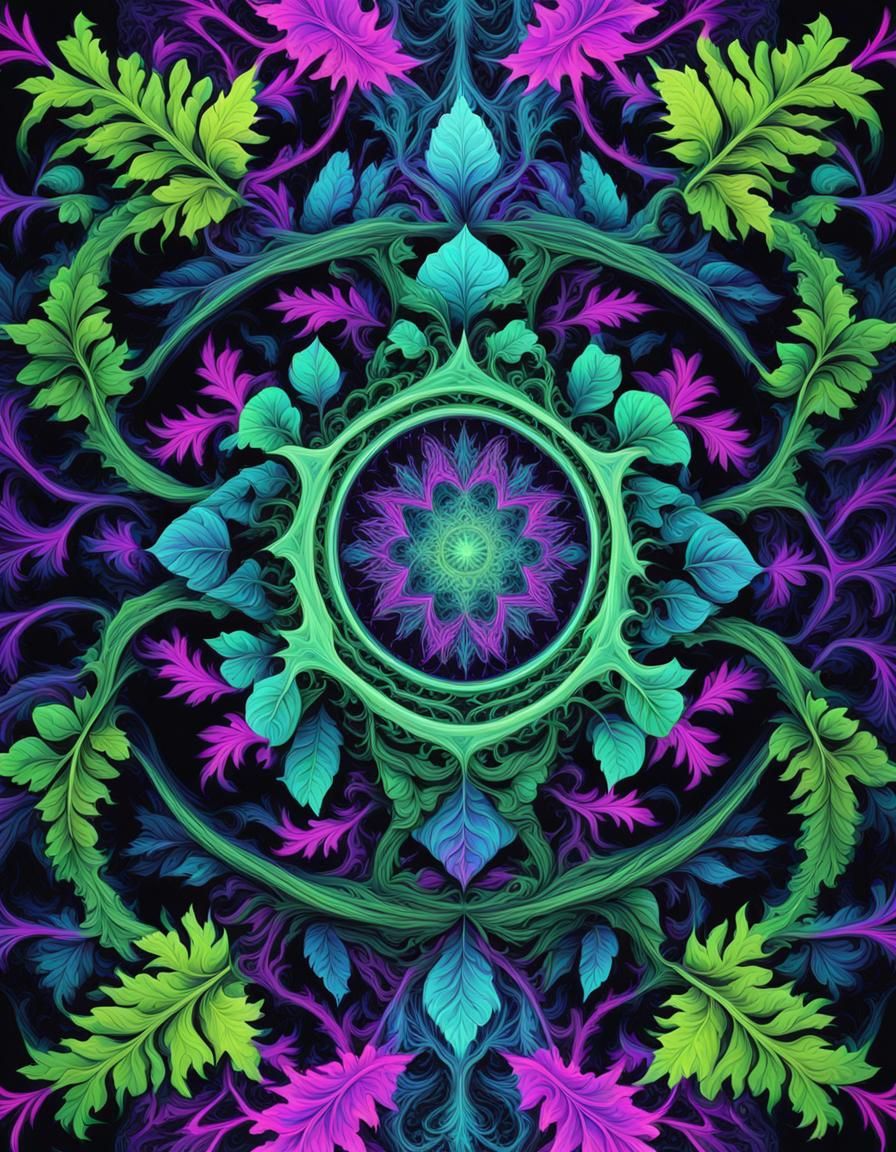 forest with fractal/patterns of vines, trees with patterns/f...