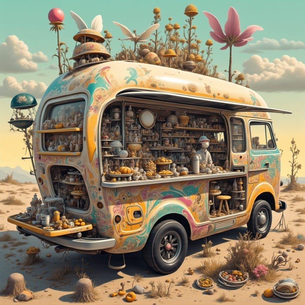 <lora:CrAzYToWn:1.0> Futuristic food truck