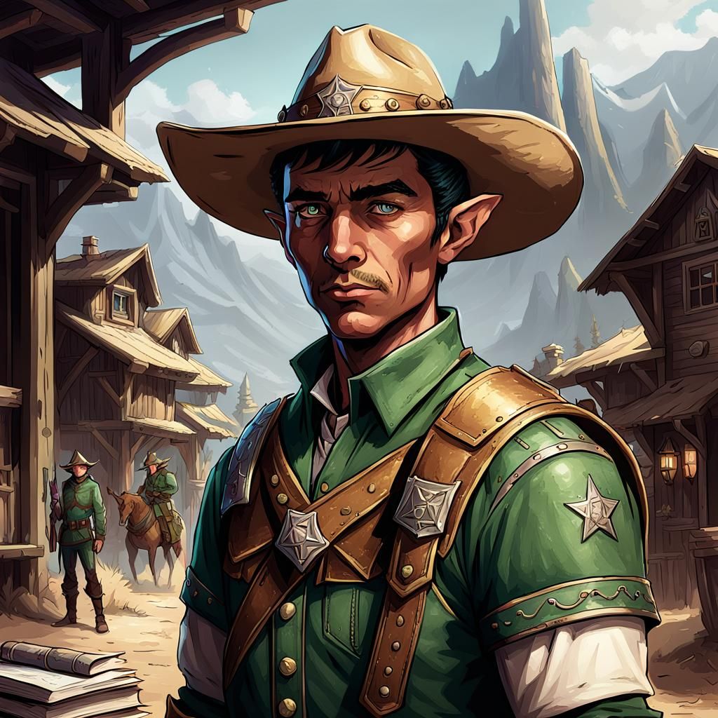 half-elf sheriff.  5e book style.