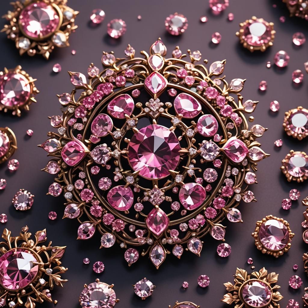 realistic image of a brooch of pink diamonds