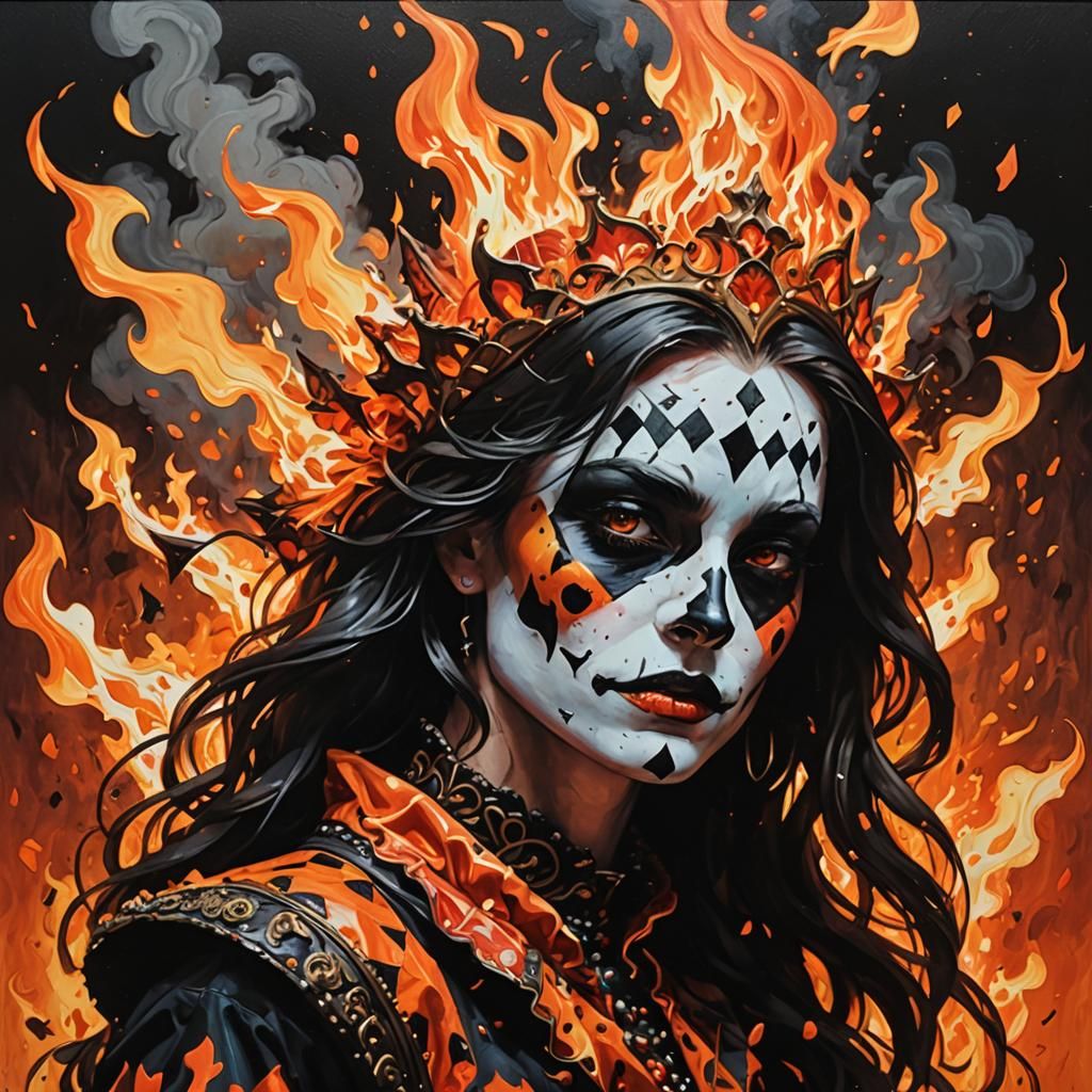 Fiery Harlequin Oil Gouache Hyperdetailed 🍄👑 burned/peeled Douglas Gordon Alena Aenami  by @QUEENie BEEson