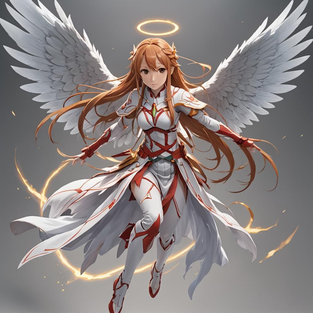 asuna, goddess of light, angelic wings, dynamic pose