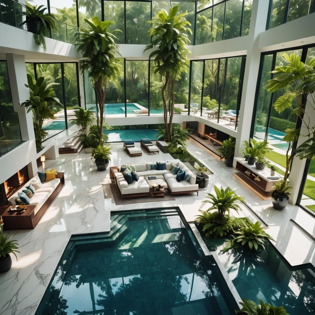 Luxury Modern Villa Design with Pool, Digital Art