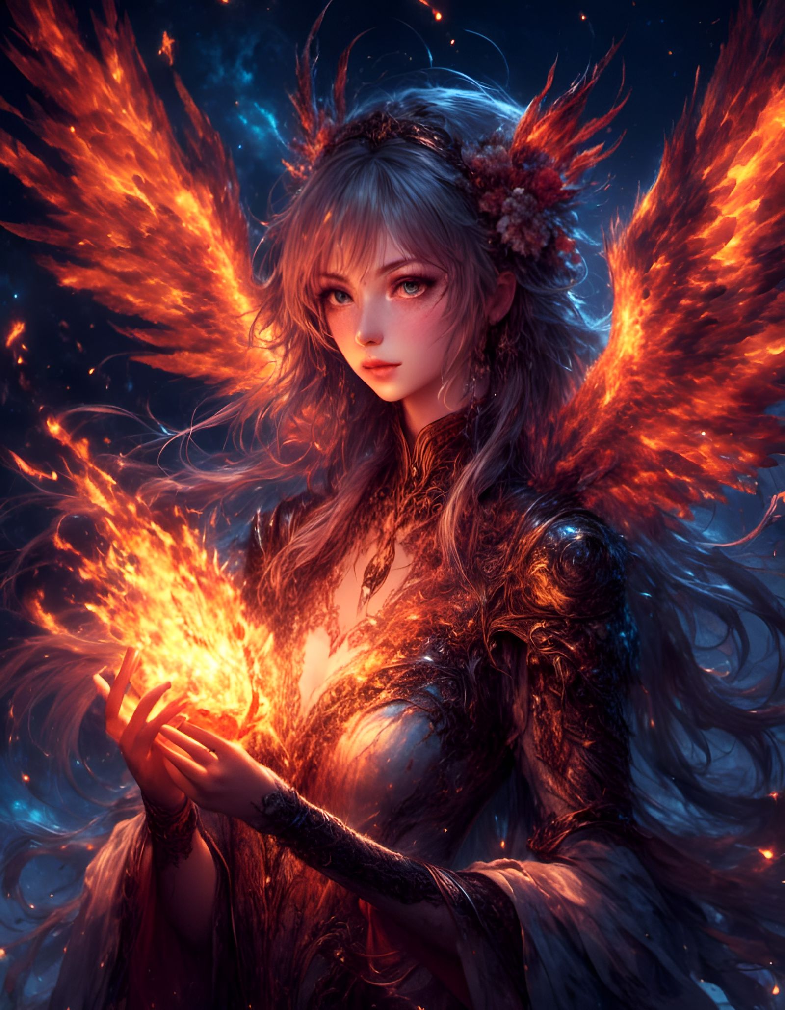 Fire Simorgh in the dark winter night