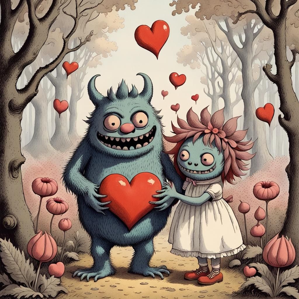 ❤️‍🔥falling in love 🥰: cute monster couple