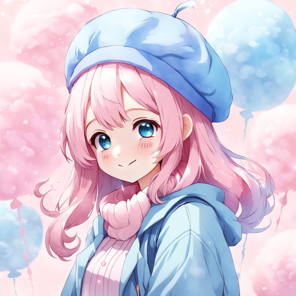 Cute Anime Girl with Cotton Candy Hair