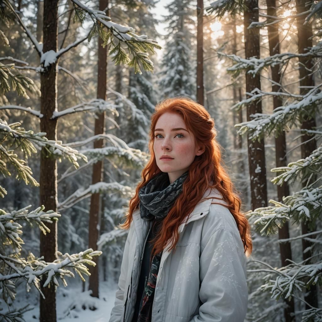 girl 17 years old long hair red hair brown eyes on a trail i...