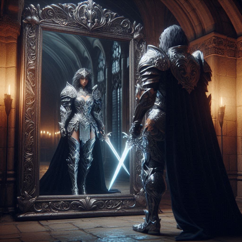 Sir Talon Firebred removed the cloth covering the mirror and...