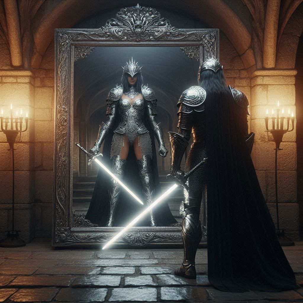 "What the heck!" he said as he looked at herself in the mirr...