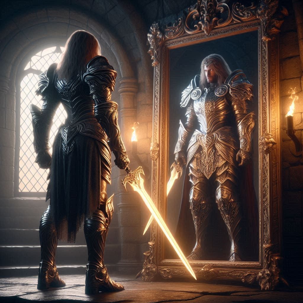 Nigaine the warrior watched as her reflection changed to tha...