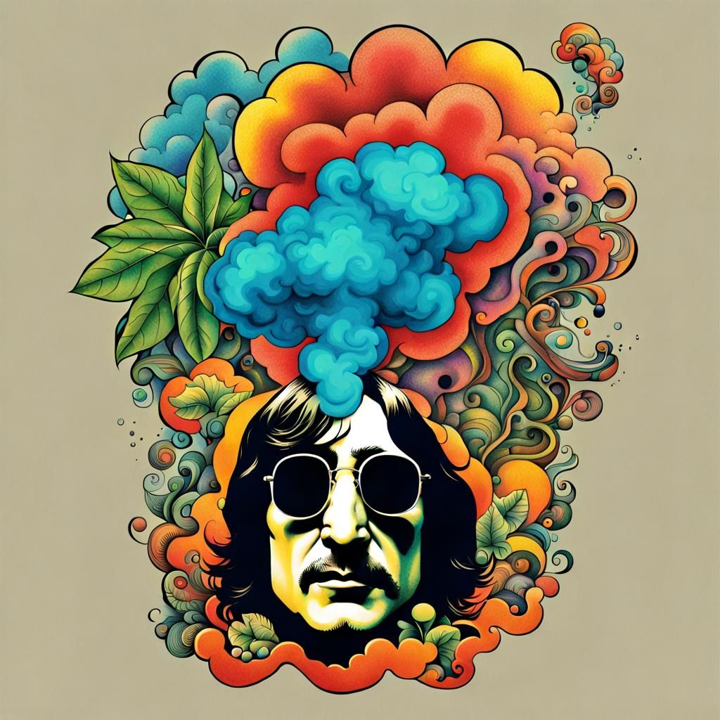 a psychedelic tattoo of john lennon as a smoke cloud coming ...