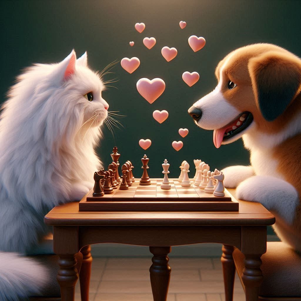 Cat and Dog Play Chess and Fall in Love, a series