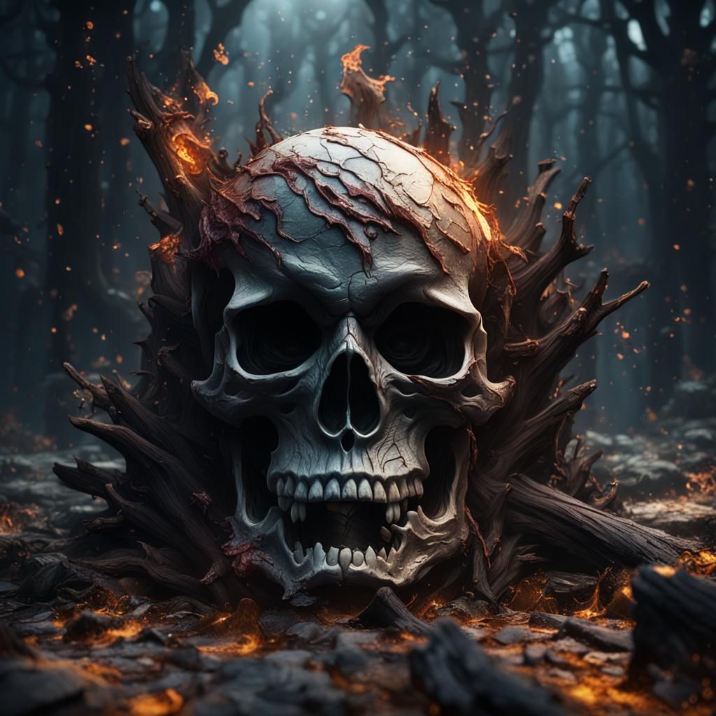 A dark wood splash skull